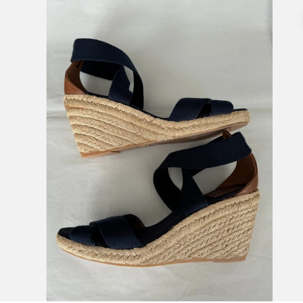 Tory Burch Adonis Navy Crisscross Espadrille Wedge - size 7